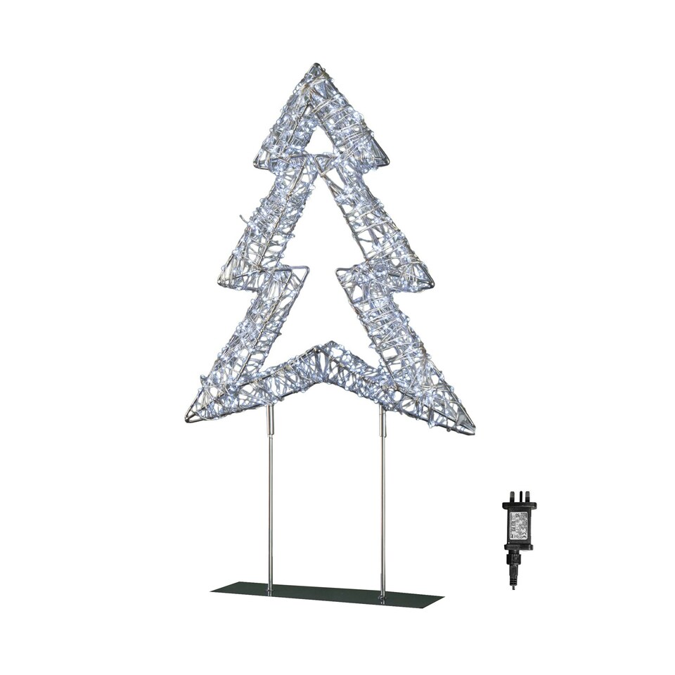 image 1 of 45cm Light up Silver Christmas Tree on Metal Stand with Twinkling White LEDs