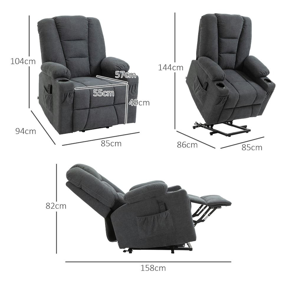 image 1 of HOMCOM Riser and Recliner Chair w/ Remote, Lift Chair for Elderly, Charcoal Grey Grey | None