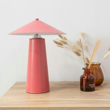 ValueLights Axel Coral Metal Bedside Table Lamp with Tapered Lampshade - Bulb Included
