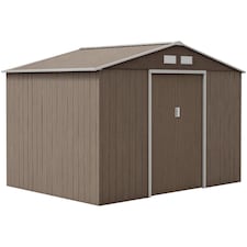 Outsunny 9 x 6ft Metal Garden Shed, Outdoor Storage Tool House with Ventilation Slots, Foundation Kit and Lockable Double Doors, Light Brown