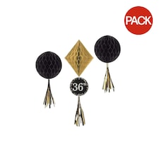 Amscan Customizable Honeycomb Hanging Decoration (Pack of 3) - Black/Gold - One Size