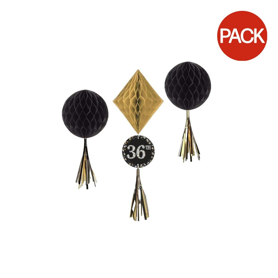 Amscan Customizable Honeycomb Hanging Decoration (Pack of 3) - Black/Gold - One Size
