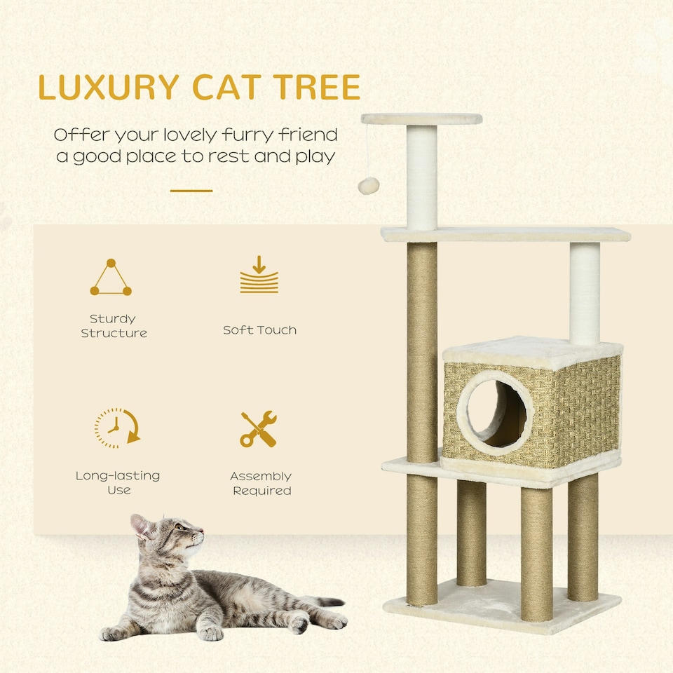 image 1 of PawHut Climbing Kitten Tower with Scratching Post Cat House, Beige
