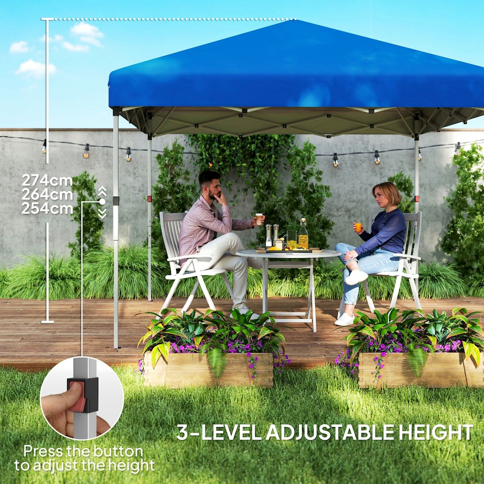 image 1 of Outsunny 3x3 (M) Pop Up Gazebo Party Tent w/ 2 Sidewalls, Weight Bags Blue