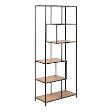 Seaford Tall Black Metal Bookcase with 5 Oak Shelves