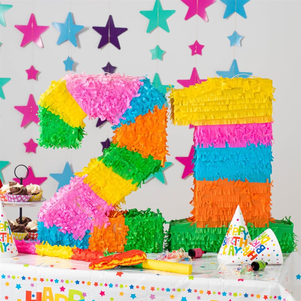 image 1 of Fax Potato 21st Birthday Pinata Set with Stick & Blindfold - Blue Stick