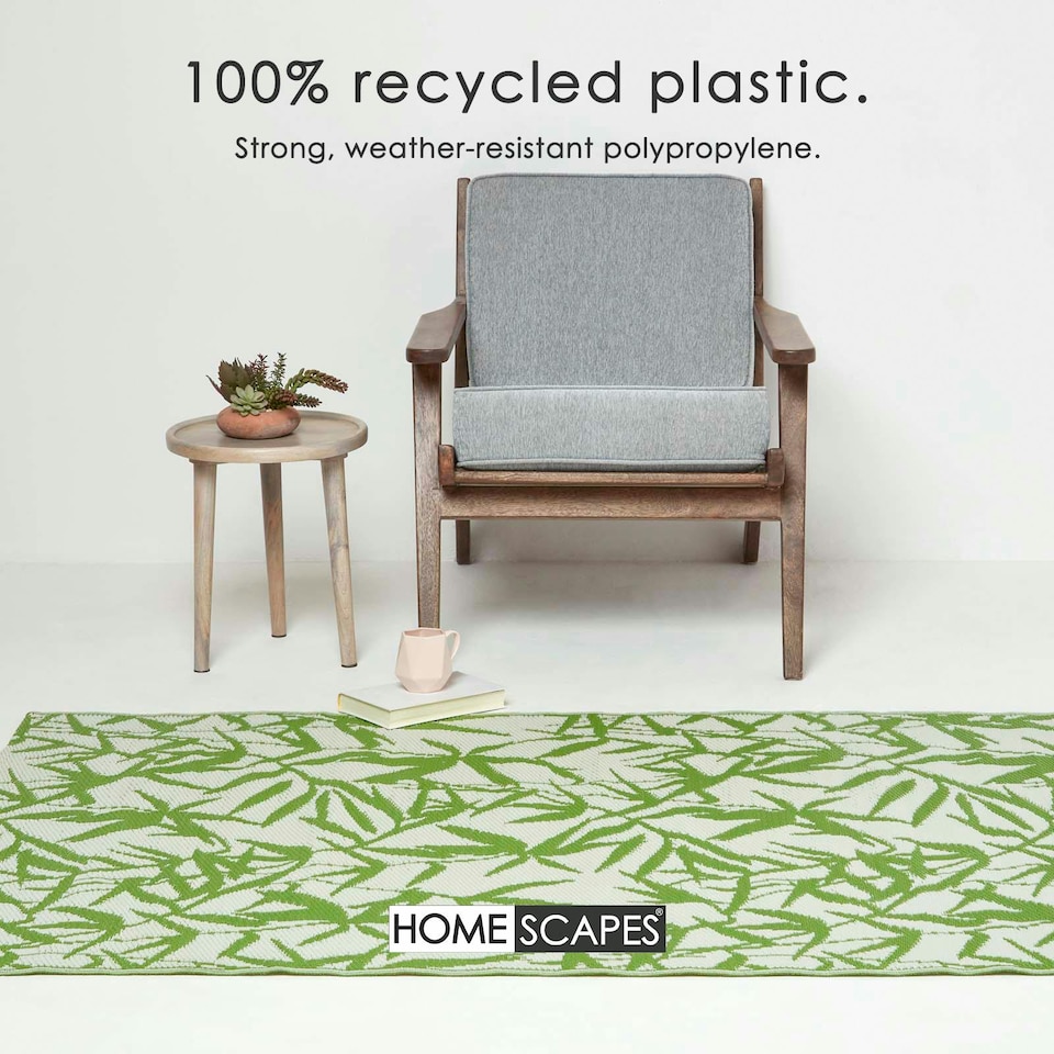 image 1 of Homescapes Outdoor Rug Luxury Waterproof Reversible Recycled, For Garden, Zena Tropical | Green | Green and White
