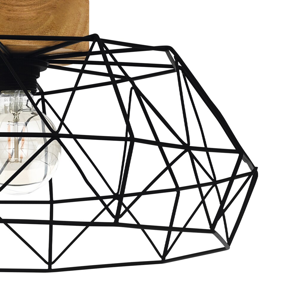 image 1 of EGLO Padstow Black and Natural Metal/Wood Ceiling Light (D) 45.5cm