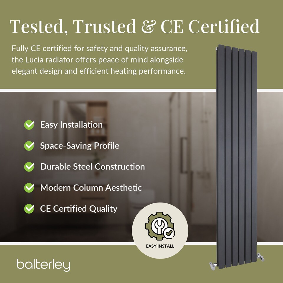 image 1 of Lucia Square Vertical Double Panel Radiator, 1800mm x 354mm Anthracite | Grey | Anthracite | 1