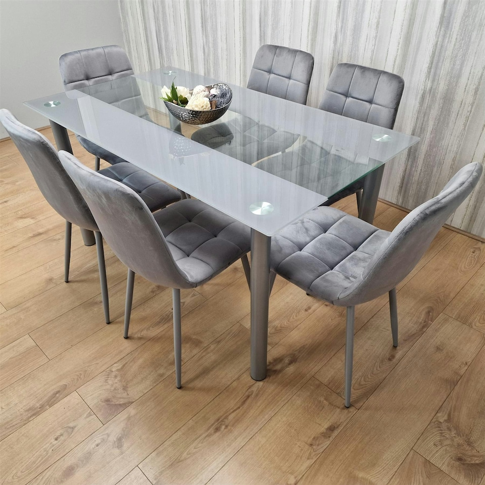 image 1 of Dining Table Set with 6 Chairs Dining Room, and Kitchen table set of 6 Clear
