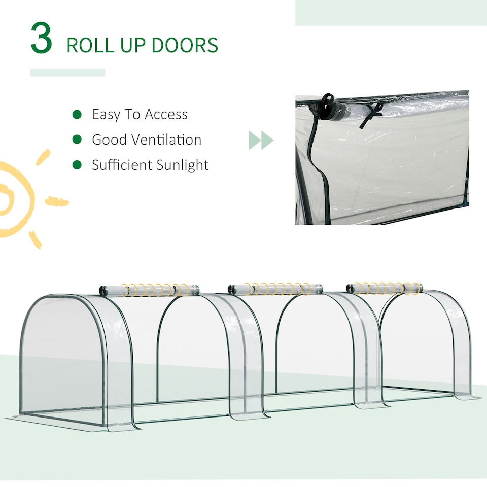 image 1 of Outsunny Tunnel Greenhouse Steel Frame for Garden Backyard w/ Zipper Doors