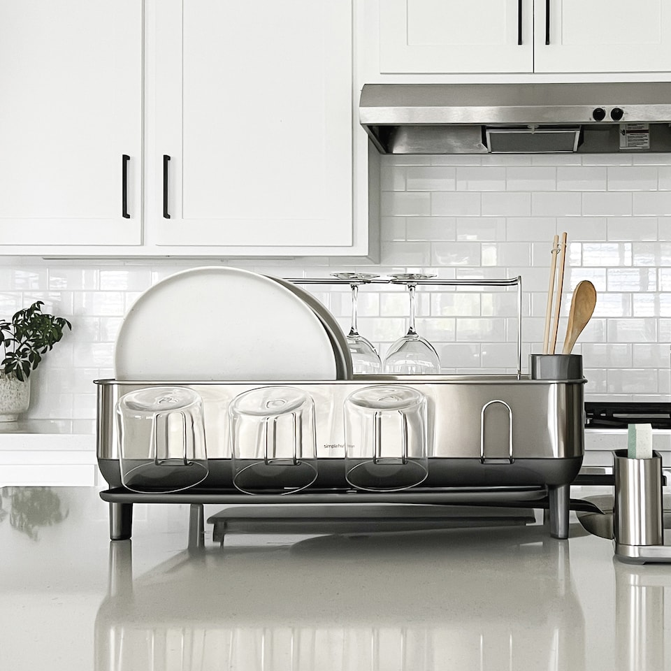 image 1 of Simplehuman Steel Frame Dish Rack Dish Drainer, Brushed Stainless Steel