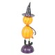 image 4 of Orange Metal Pumpkin Man Halloween Ornament with Witch Hat