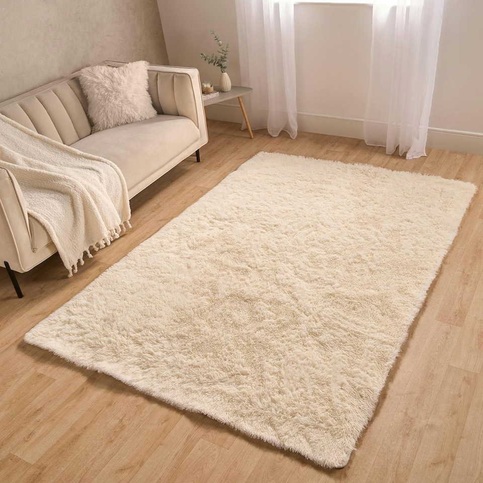 image 1 of OHS Fluffy Anti-Slip Plain Shaggy Floor Mat Rug, 160x230cm - Cream | Cream | 160x230cm