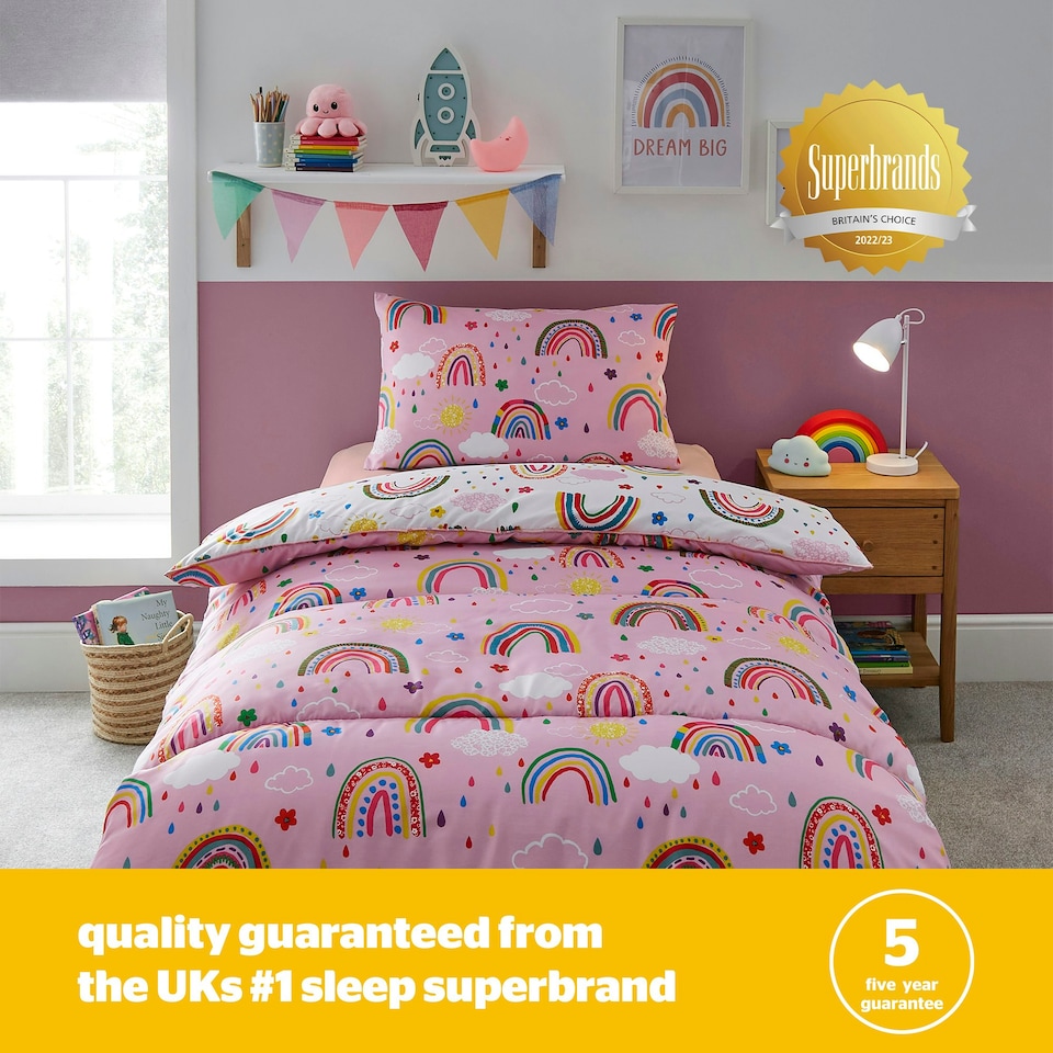 image 1 of Silentnight Healthy Growth Coverless Duvet with pillowcase, 9 Tog, Rainbow Print, Single