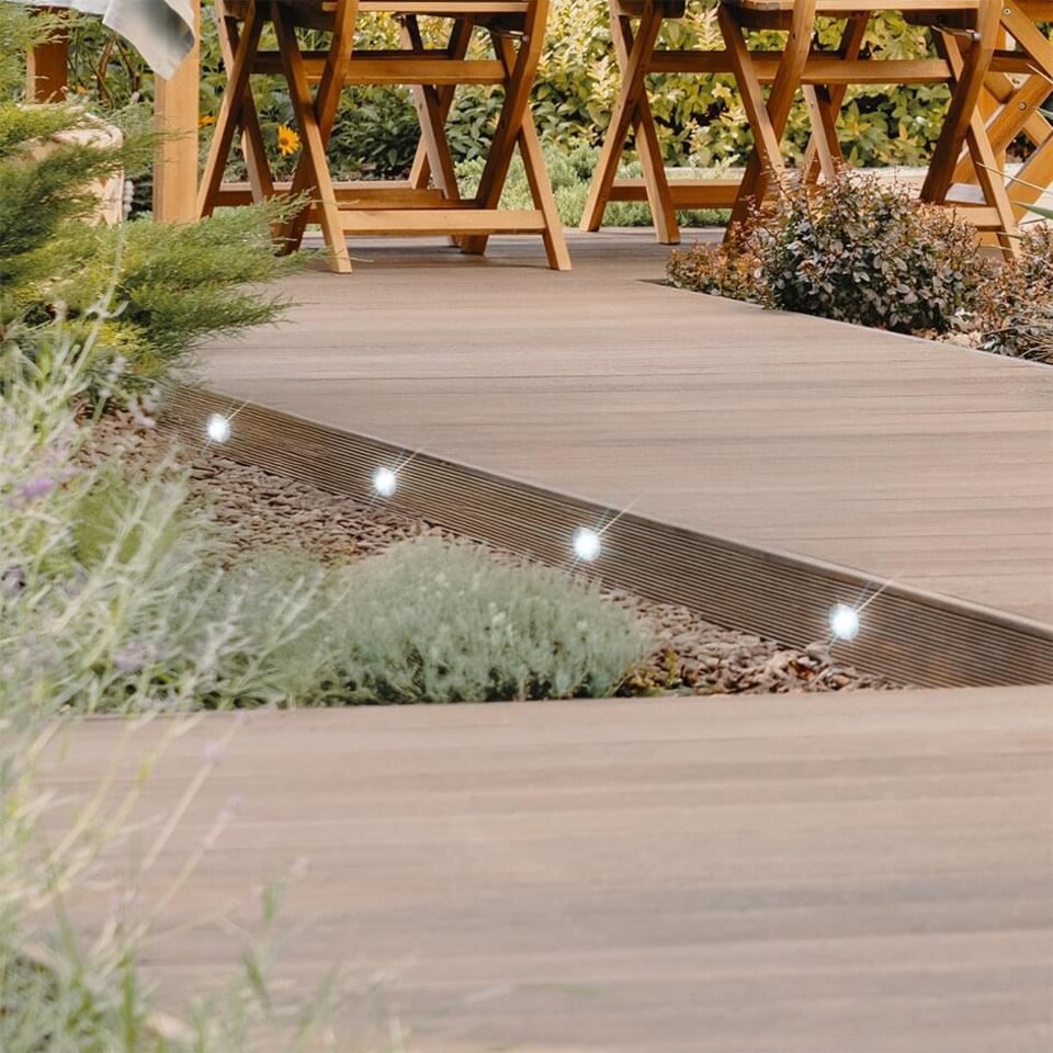 image 1 of Set of 20 - 30mm Stainless Steel IP67 Warm White LED Decking Kit | Chrome | Clear | 20