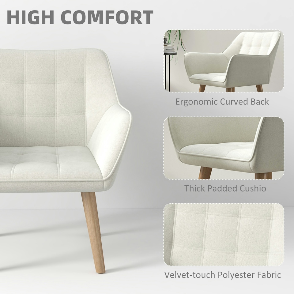 image 1 of HOMCOM Velvet-Feel Accent Chair with Arms Slanted Back Wood Legs Cream