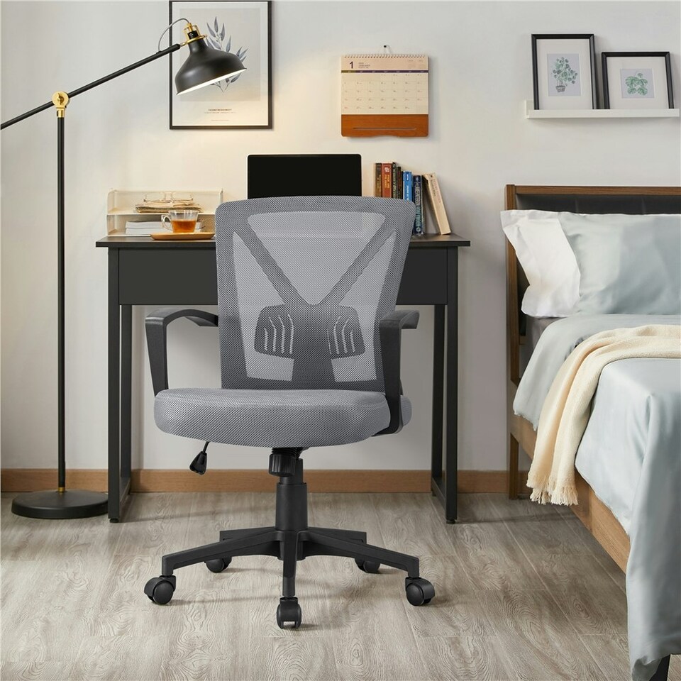 image 1 of Yaheetech Adjustable Computer Chair Study Chair with Mid Back Grey | Dark Grey