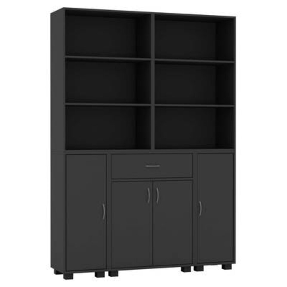 image 1 of Multi-Compartment Cabinet with 3-Tier Bookshelves and 1-Drawer Black | Unit Colour: Black