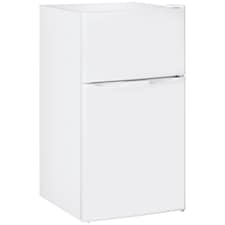 HOMCOM 88L Under Counter Fridge Freezer with 5-Setting Thermostat, Small Fridge with Light, 2 Reversible Doors, Removable Shelves and Ice Box, 3 Star Freezer Rating, E Rated, White | White