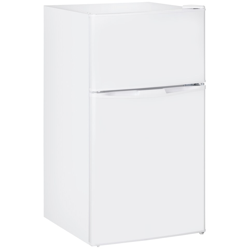 image 1 of HOMCOM 88L Under Counter Fridge Freezer with 5-Setting Thermostat, Small Fridge with Light, 2 Reversible Doors, Removable Shelves and Ice Box, 3 Star Freezer Rating, E Rated, White | White