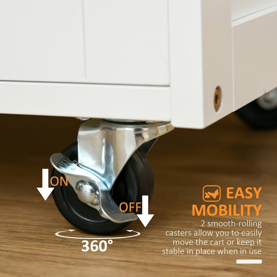 image 1 of HOMCOM Rolling Kitchen Island Trolley Storage Cart w/ Rubberwood Top, White