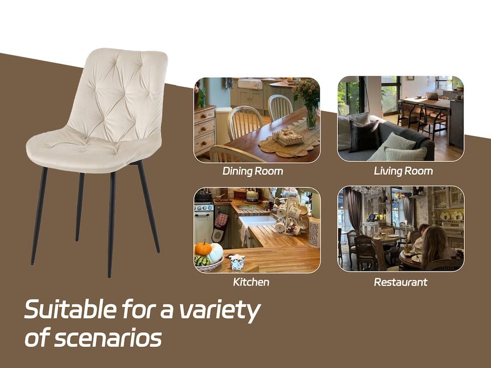 image 1 of SONARA Modern Set of 2 Velvet Dining Chairs with Ergonomic Upholstered Seat | White