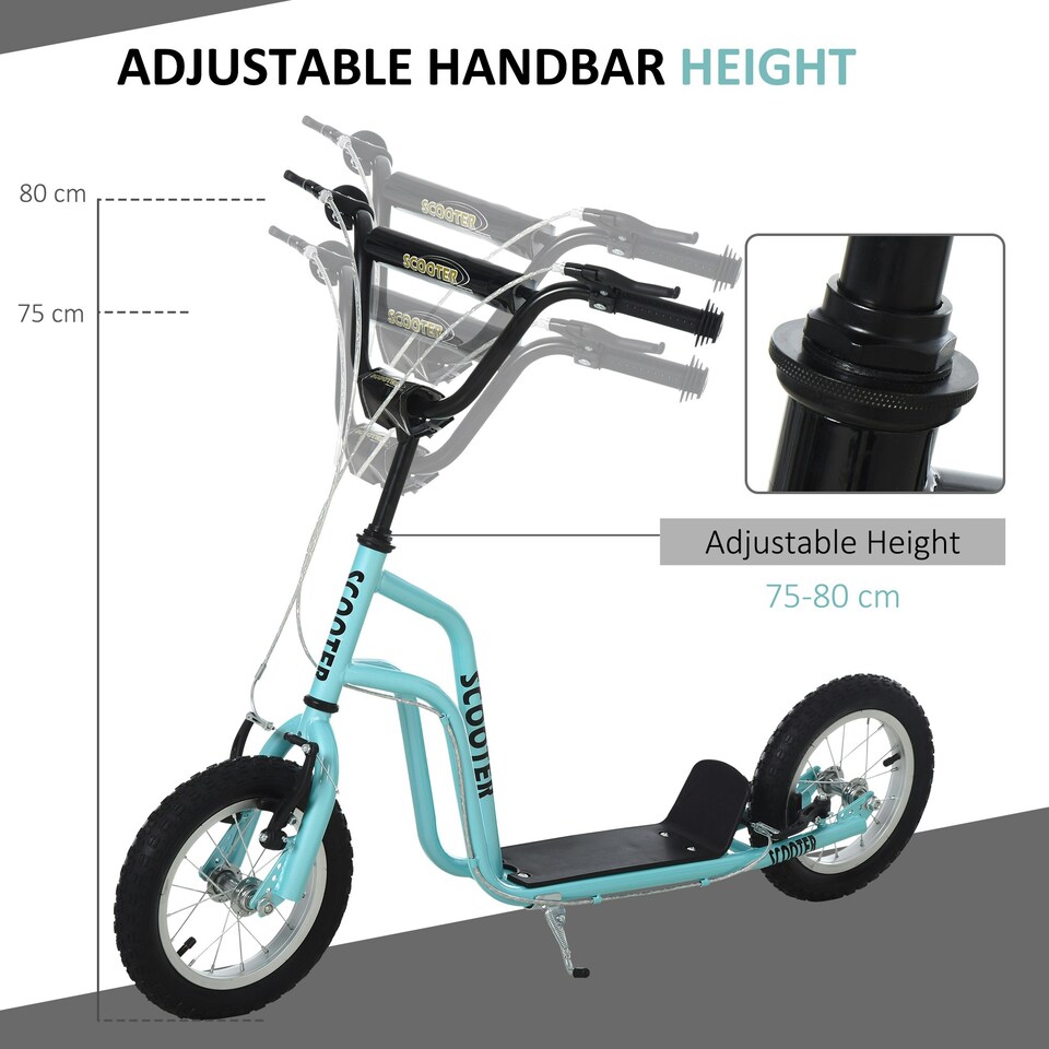 image 1 of HOMCOM 75-80cm Kids Kick Scooter w/ Adjustable Handlebar Inflatable Wheels Blue