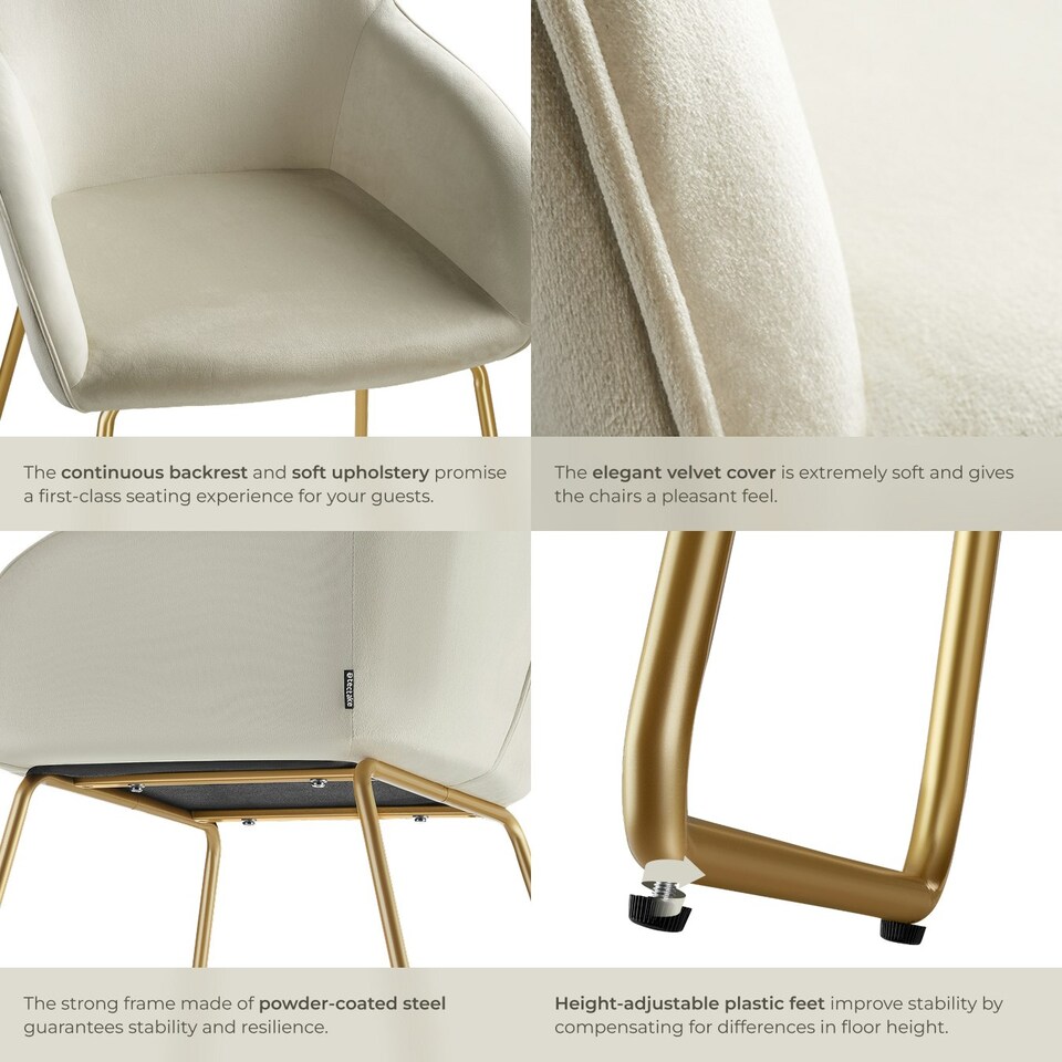 image 1 of Dining Chair Jeane - velvet look, cantilever frame - Set of 2 Cream | Velvet Look Cream/Gold