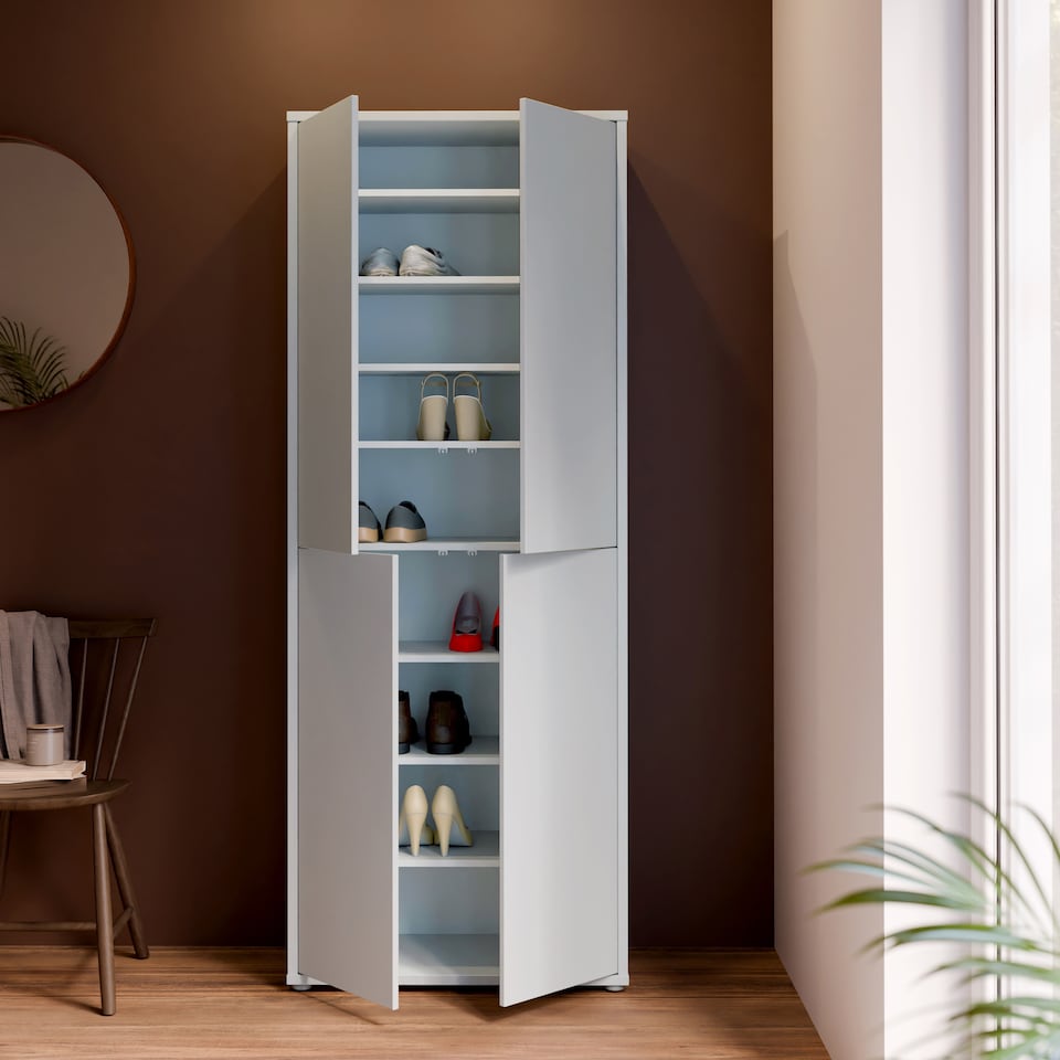 image 1 of Alice Springs Tall Shoe Cabinet with 4 Doors Push-to-Open in Light Grey