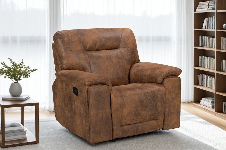 image 1 of Faux Leather Suede Brown Manual Recliner Chair MURCIA