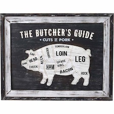 Butchers Cuts Pork Wall Plaque - Wood - L3 x W58 x H45 cm - Grey/White