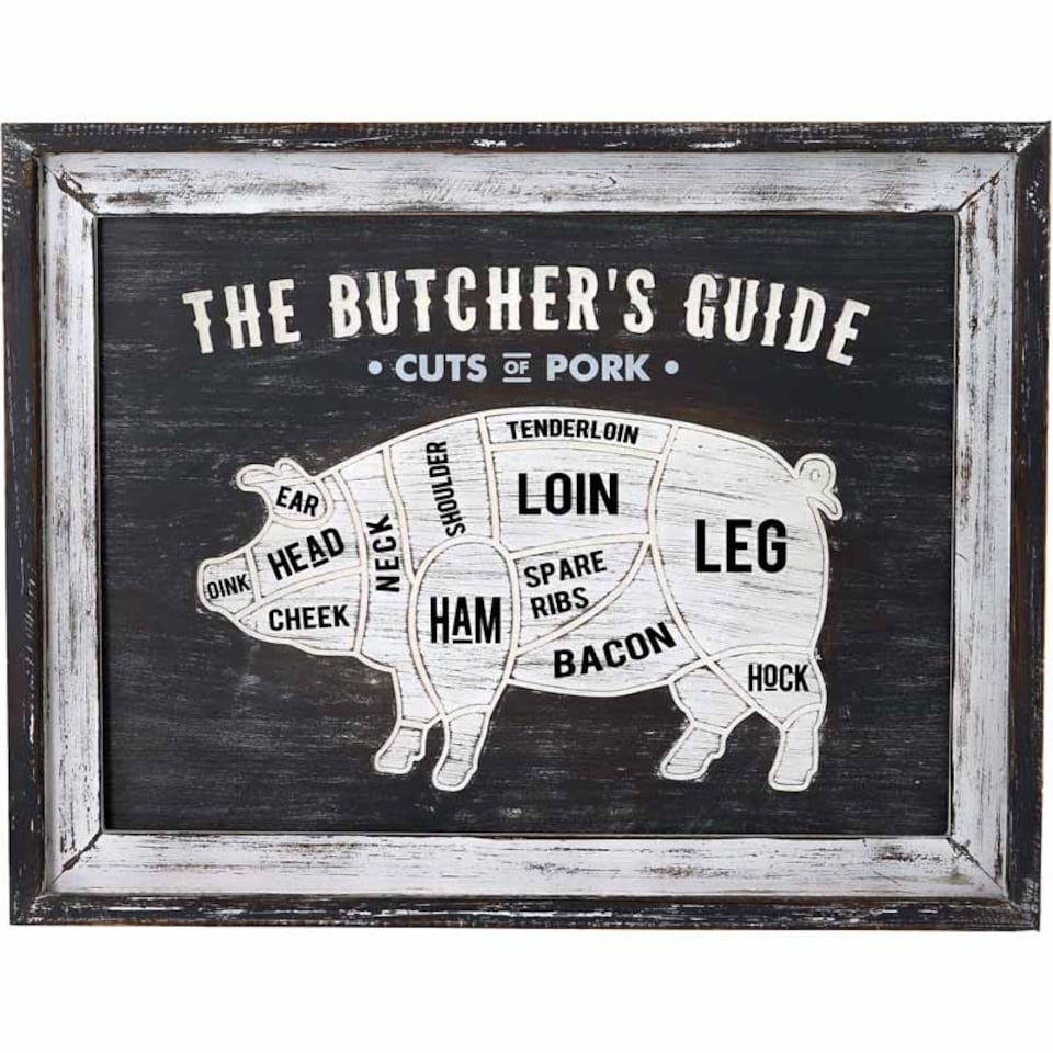image 1 of Butchers Cuts Pork Wall Plaque - Wood - L3 x W58 x H45 cm - Grey/White