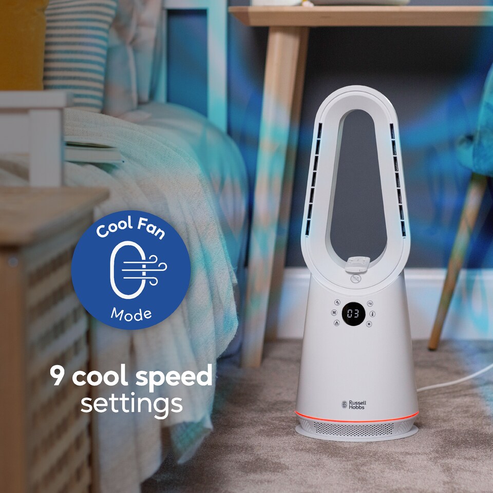 image 1 of Russell Hobbs Bladeless Cooling Tower Fan with Remote & Heater Function RHCBLDL3IN1