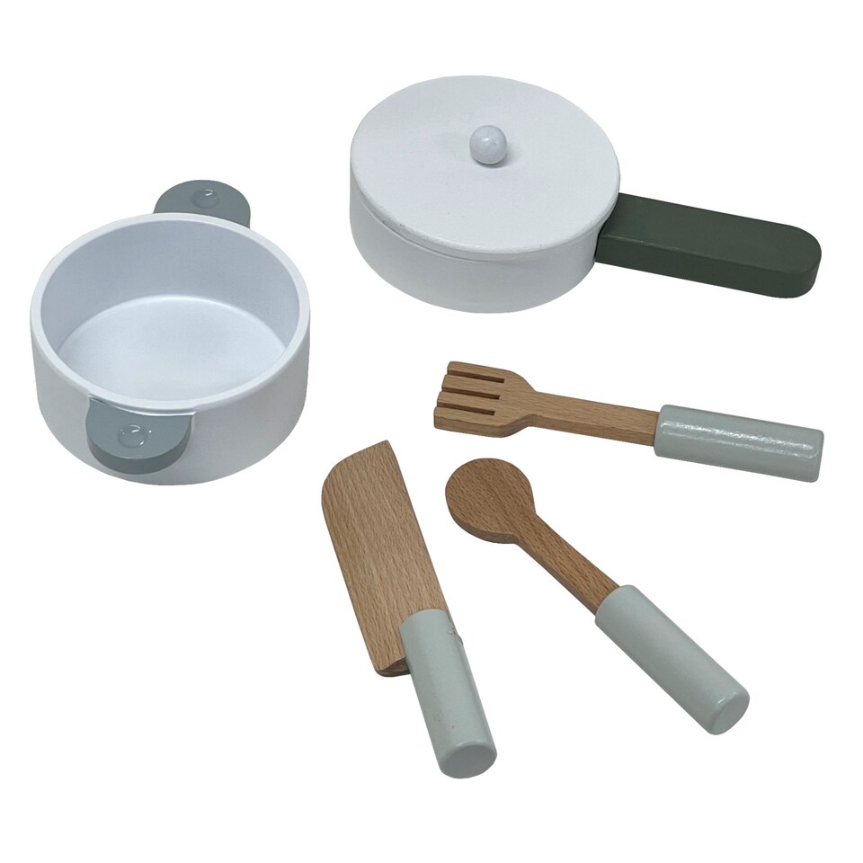 image 1 of Childrens Kids Roleplay Wooden Play Kitchen Cooking Playset with Utensils