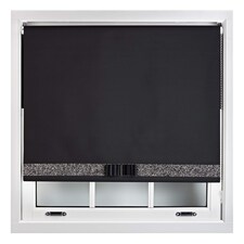 FURNISHED Blackout Roller Blind with Black Glitter Trim and Black Bow Trimmable Window Shade | Black | Black | (W) 145cm x (L) 210cm