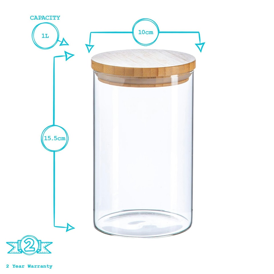 image 1 of Argon Tableware Scandi Glass Storage Jars with Wooden Lids - 1 Litre - Pack of 3