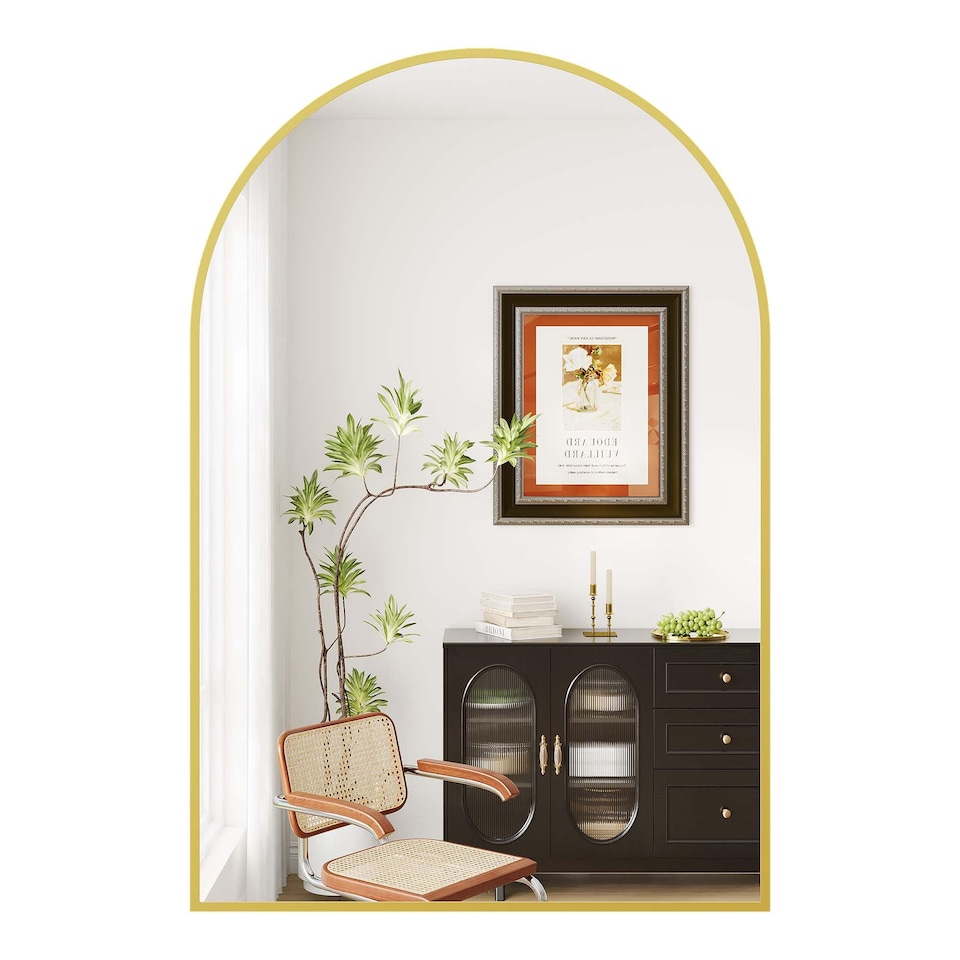 image 1 of London Boutique Gold Arched Wall Mirror Framed Bathroom Mirror 75 x 55 cm