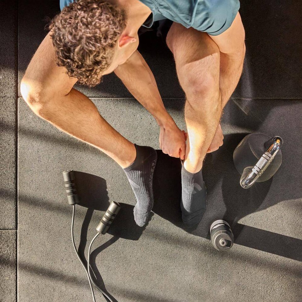image 1 of Adidas Studio Grip Socks — Cotton-blend, Silicone-Grip Non-Slip Socks for Yoga, Pilates and Studio Workouts. | Multi | Grey | L