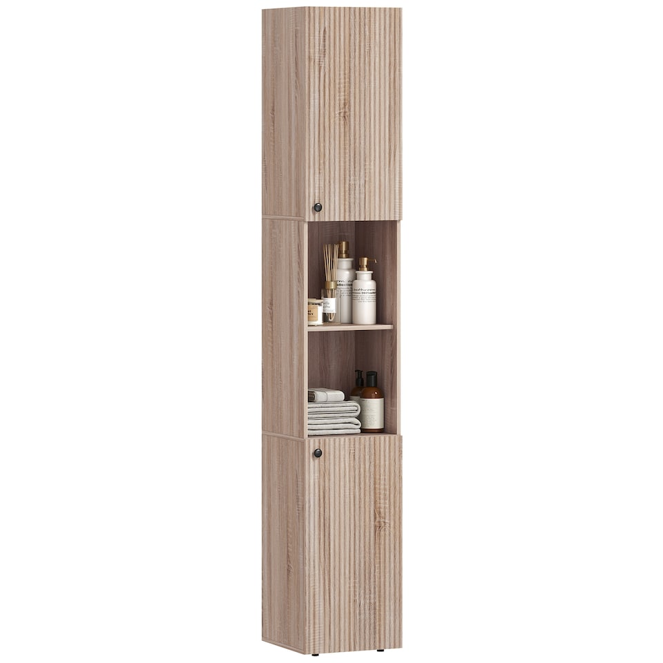 image 1 of HOMCOM 182 cm Tall Bathroom Cabinet with Adjustable Shelves, Natural