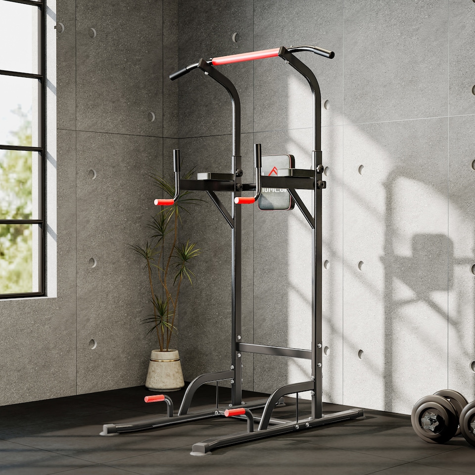 image 1 of HOMCOM Power Tower Station Pull Up Bar w/Adjustable Height for Home Gym Workout | Black | Black