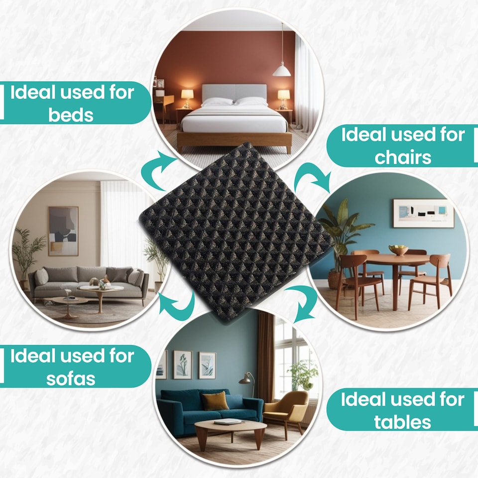 image 1 of 45x45mm Black Square Foam Furniture Pads, Floor Protectors for Chair