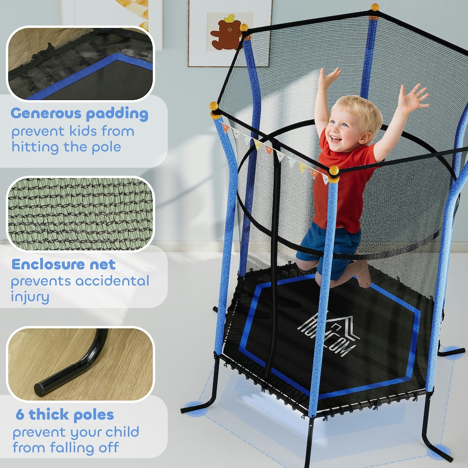 image 1 of HOMCOM 5.4FT Kids Trampoline with Enclosure Indoor Outdoor Blue