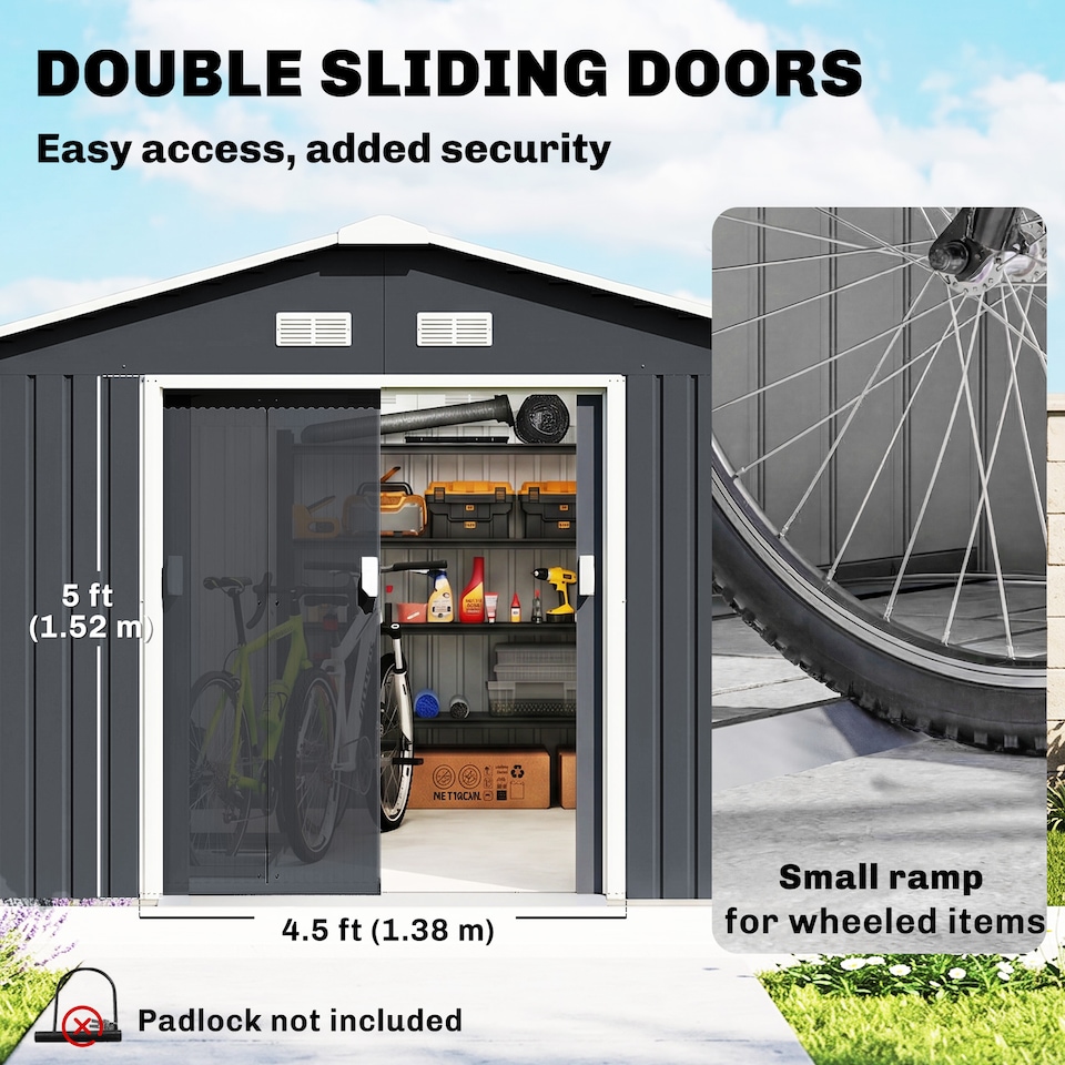 image 1 of Outsunny 13 x 11ft Garden Shed Storage with Foundation Kit and Vents, Grey | Grey