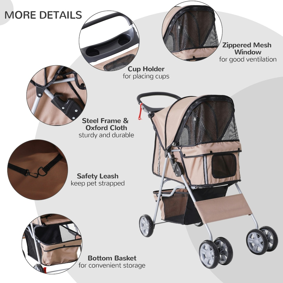 image 1 of PawHut Pet Stroller Carrier Foldable Deluxe Jogger Walk Travel Dog Cat Brown