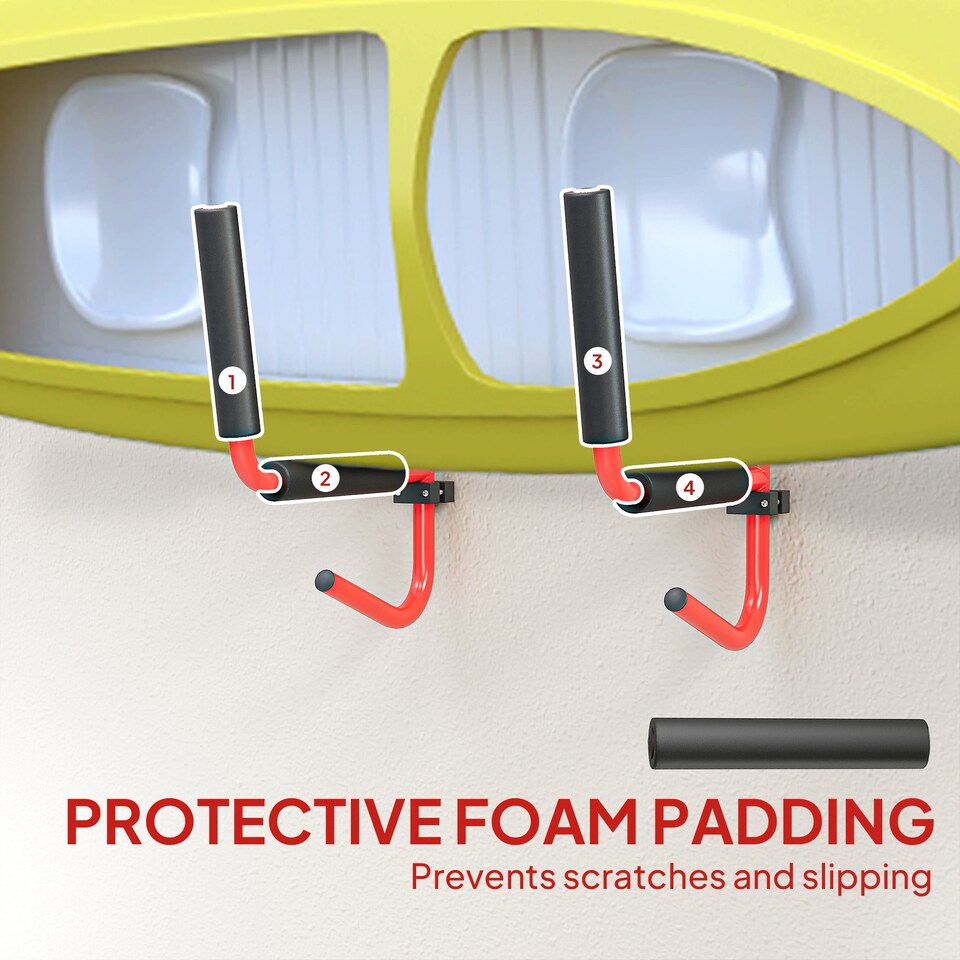 image 1 of HOMCOM Kayak Canoe Heavy Duty Wall Mounted Storage Holder Rack Heavy Duty Storing Hangers Red