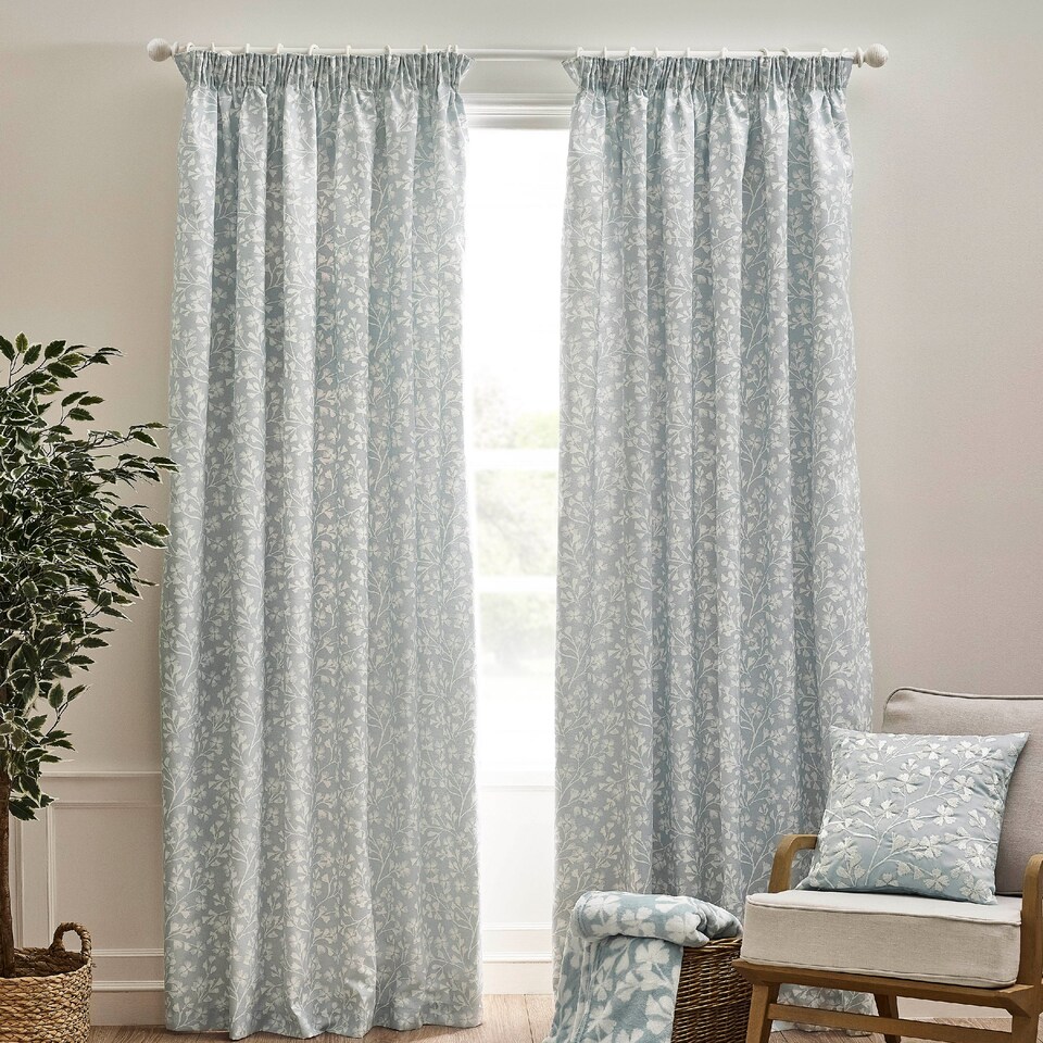 image 1 of Catherine Lansfield Brooke Floral Lined Pencil Pleat Curtains