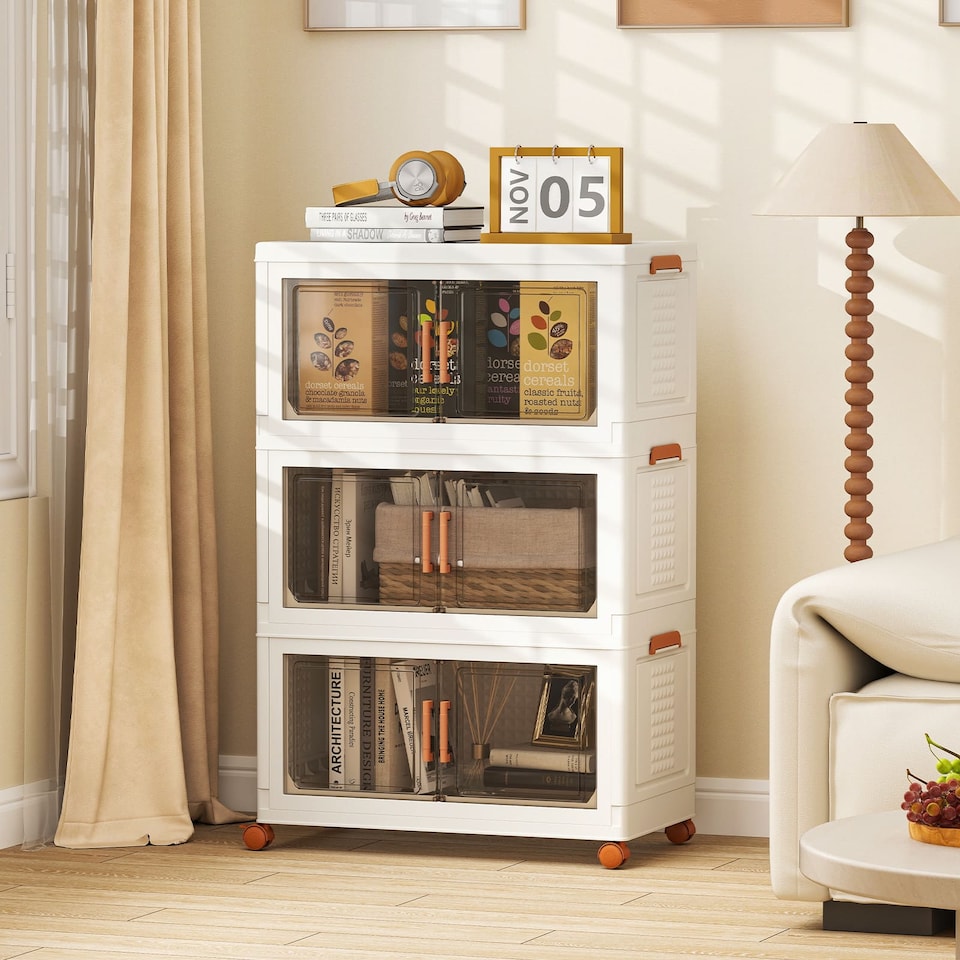 image 1 of COSTWAY 3-Pack Stackable Plastic Storage Boxes 210L Collapsible Storage Bins