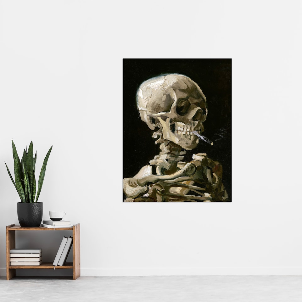 image 1 of Skeleton with Burning Cigarette Van Gogh Vintage Huge Wall Art Poster 24X32"