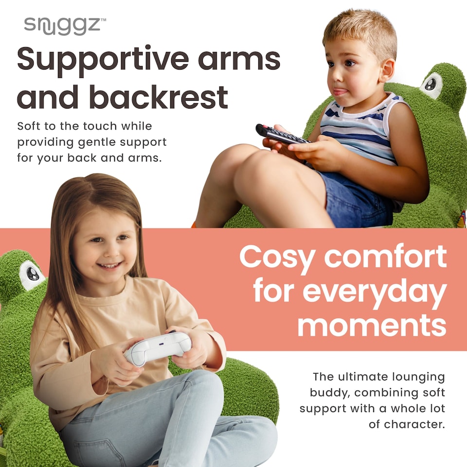 image 1 of Snuggz Frog Cuddle Cushion with Side Pocket with Carry Handle 3D Novelty Design Back Support Soft Cosy Bed Pillow - 59 x 36 x 34 cm